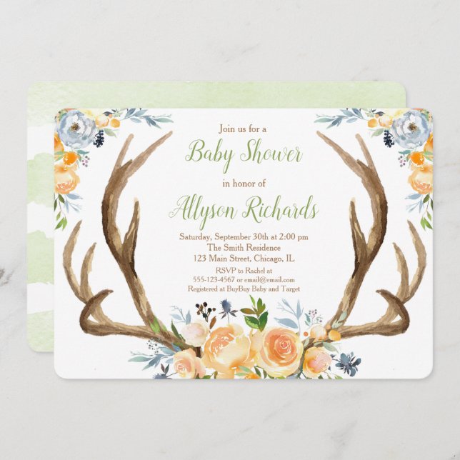 Invitation baby shower de bois neutre pour les femmes (Devant / Derrière)