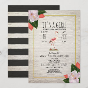 Invitation Baby shower de bois tropical du Flamant rose de br