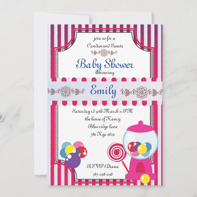 Invitation Baby shower de bonbons et bonbons (Devant)