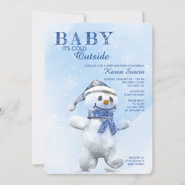Invitation Baby shower de bonhomme de neige mignon (Devant)