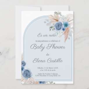 Invitation Baby shower de bouho bleu
