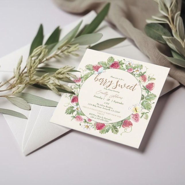 Invitation Baby shower de bouho floral de fraise d'aquarelle (Créateur téléchargé)