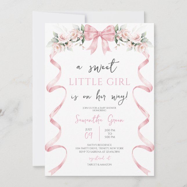 Invitation Baby shower de boule rose (Devant)