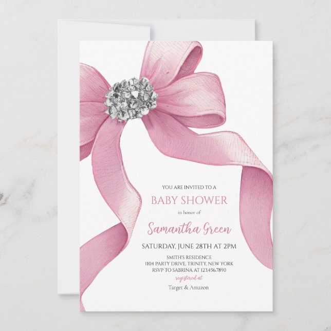 Invitation Baby shower de boule rose (Devant)