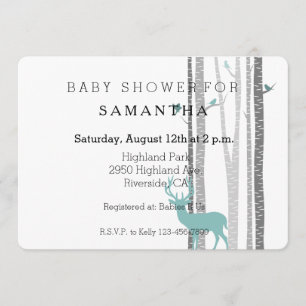 Invitation Baby shower de bouleaux blancs avec cerfs et oisea