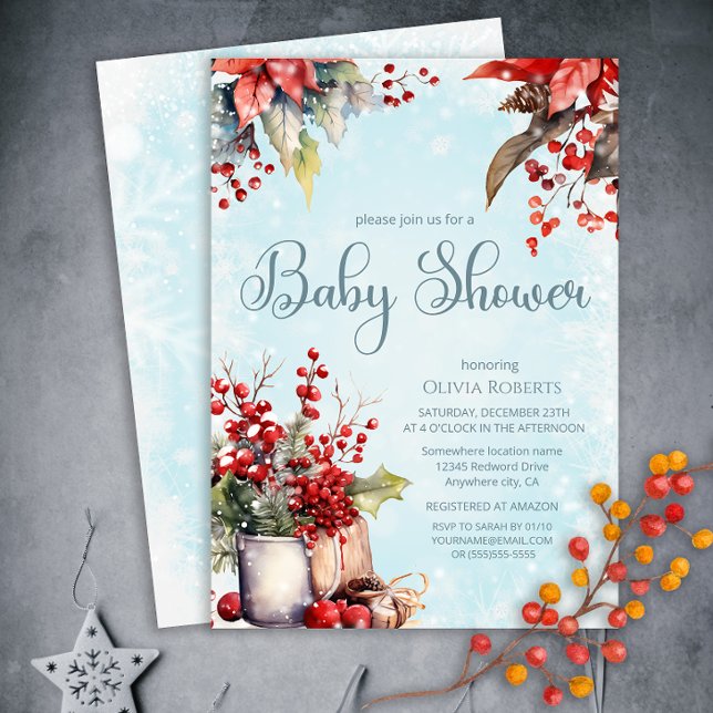 Invitation Baby shower de bouquet de baies hiver Rowan (Créateur téléchargé)