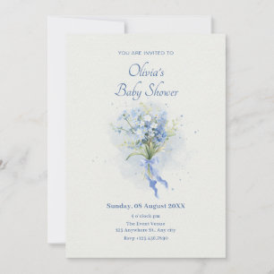 Invitation Baby shower de bouquet de fleurs bleues