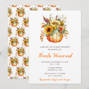 Invitation Baby shower de bouquet de fleurs citrouilles