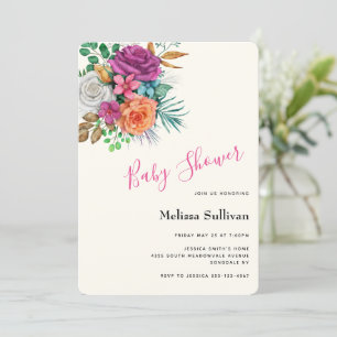 Invitation Baby shower de bouquet fleuri Rose coloré