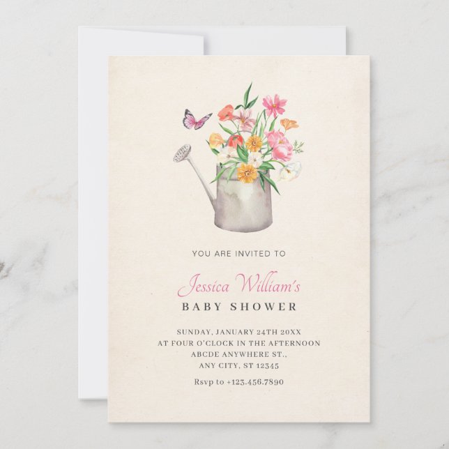 Invitation Baby shower de bouquet floral (Devant)