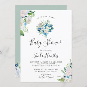 Invitation Baby shower de bouquet floral bleu bleu Sage