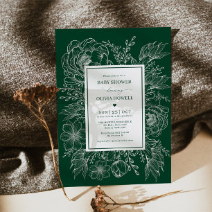 Invitation Baby shower de bouquet floral Boho Emerald moderne