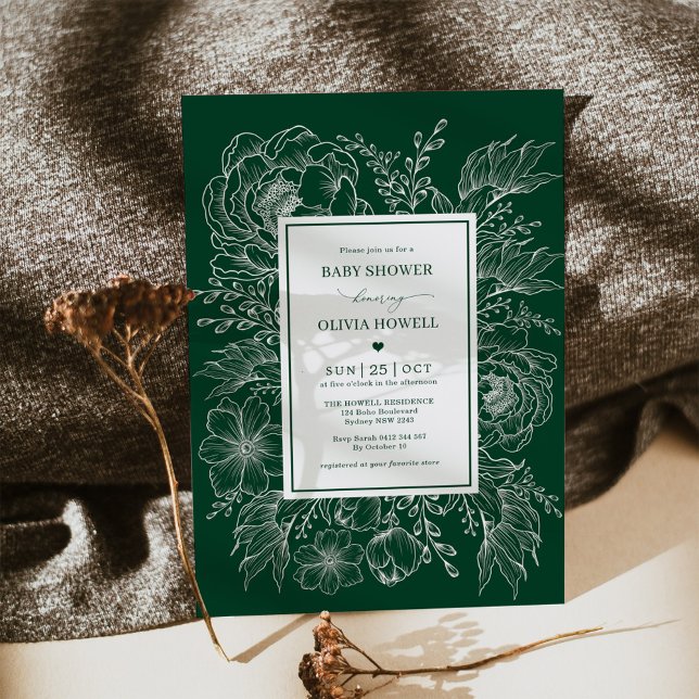 Invitation Baby shower de bouquet floral Boho Emerald moderne (Créateur téléchargé)