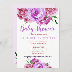 Invitation Baby shower de bouquet violet mauve peonve