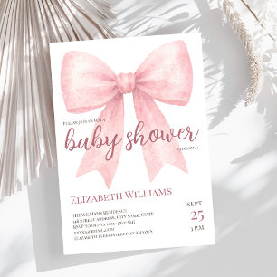 Invitation Baby shower de Bow Aquarelle rose minimaliste