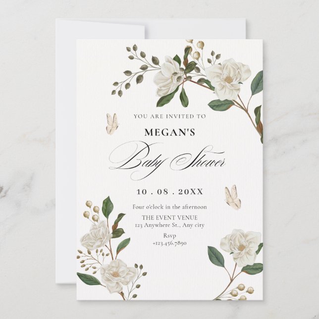 Invitation Baby shower de branche de fleurs (Devant)