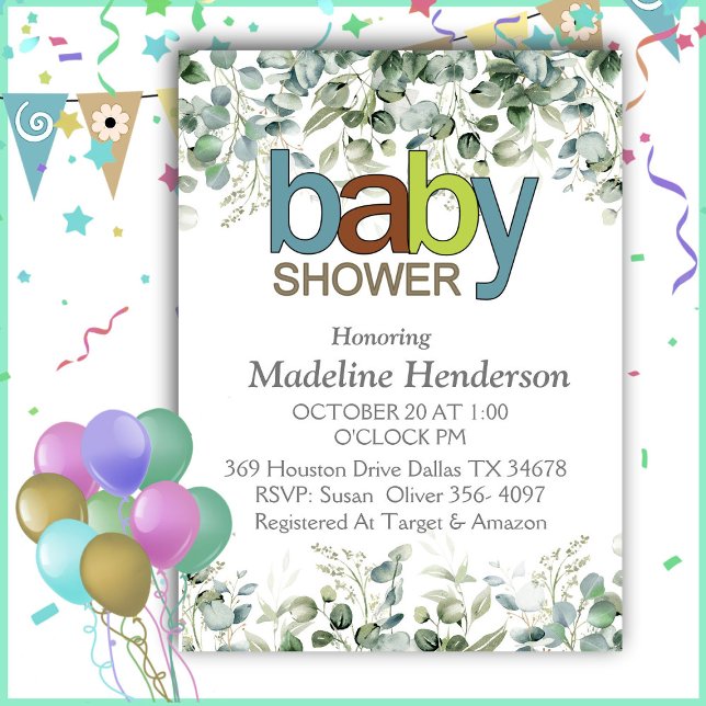 Invitation Baby shower de branche d'Eucalyptus aquarelle (Créateur téléchargé)