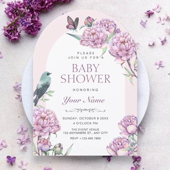 Invitation Baby shower de branche florale violette (Créateur téléchargé)