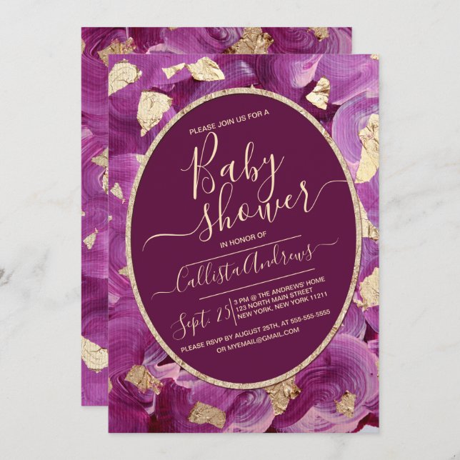 Invitation Baby shower de brossage acrylique Lilac Plum Or (Devant / Derrière)