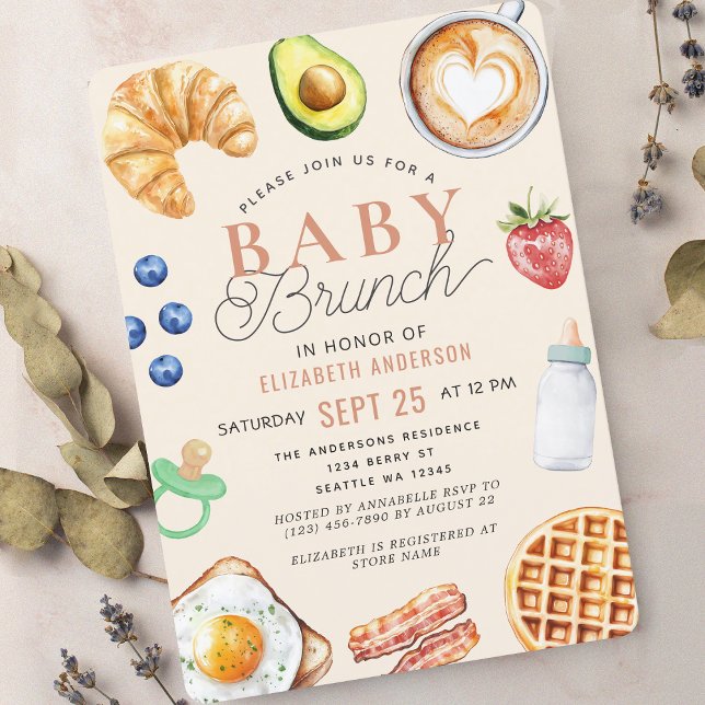 Invitation Baby shower de Brunch Bébé à l'aquarelle mignonne (Créateur téléchargé)