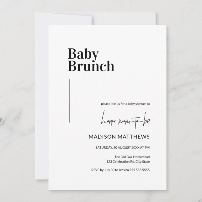 Invitation Baby shower de Brunch minimal pour bébé noir et bl (Devant)