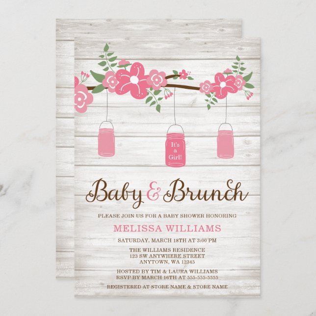 Invitation Baby shower de brunch pour filles de mason rose ru (Devant / Derrière)