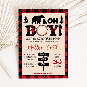 Invitation Baby shower de bûcheron d'ours plaid