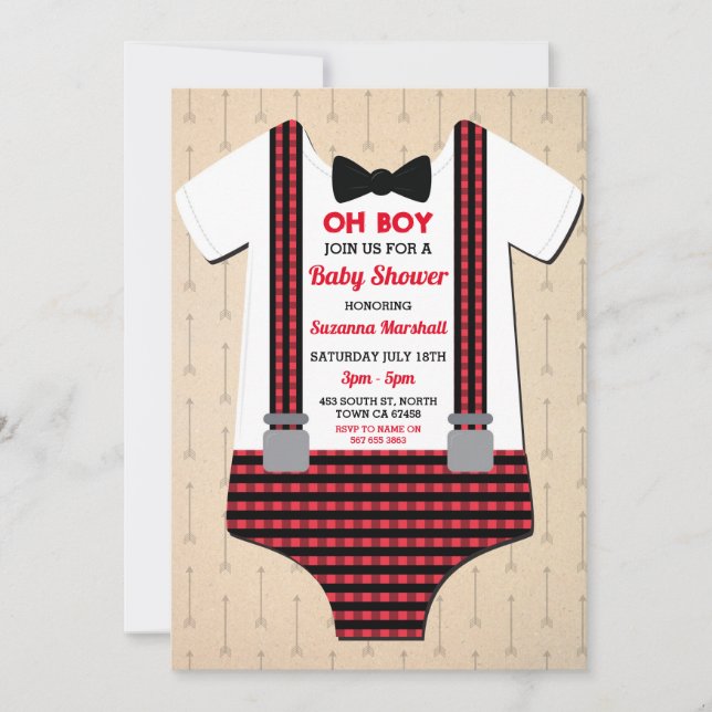 Invitation Baby shower de bûcheron Oh garçon Red Check (Devant)