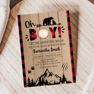 Invitation Baby shower de bûcheron rouge
