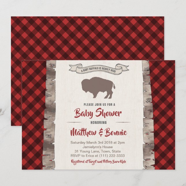 Invitation Baby shower de Buffalo ou de Bison Great Plains (Devant / Derrière)