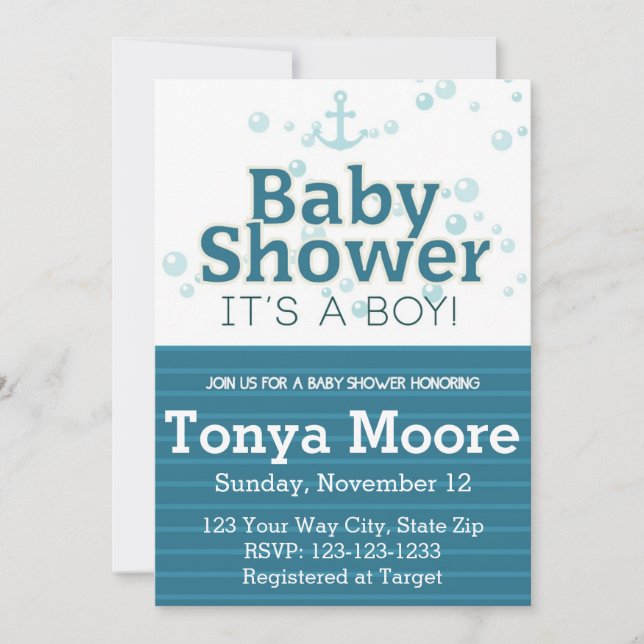 Invitation Baby shower de bulle bleue (Devant)