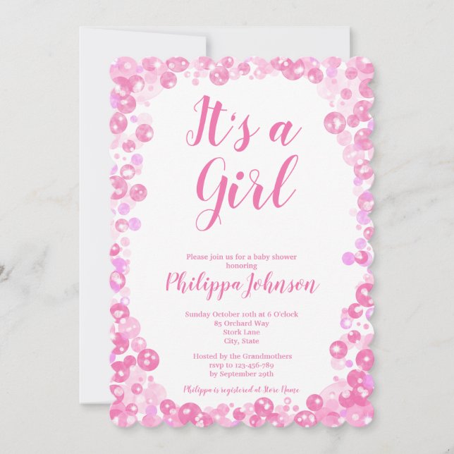 Invitation Baby shower de bulles roses (Devant)