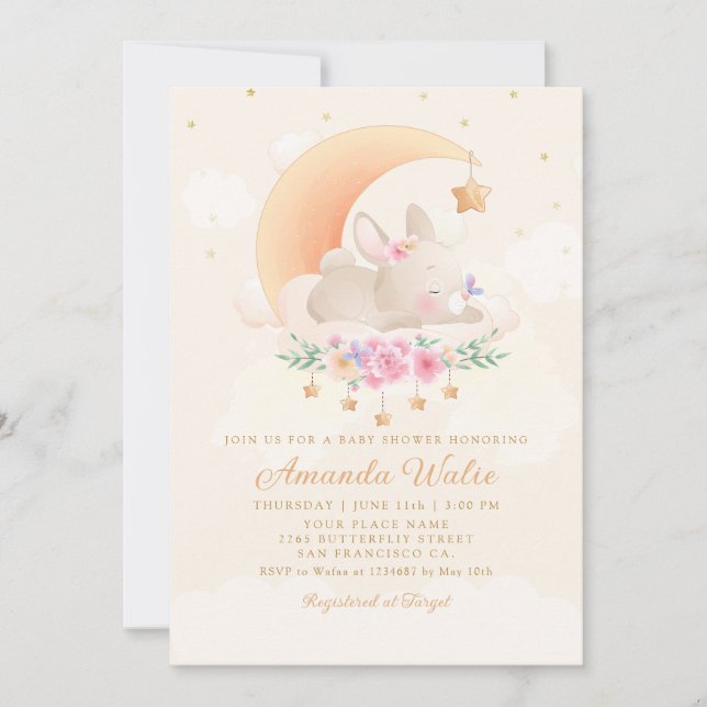 Invitation Baby shower de Bunny Boho Watercolor moderne (Devant)
