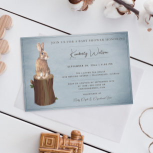 Invitation Baby shower de Bunny de bois Bleu