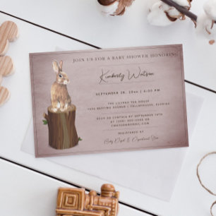 Invitation Baby shower de Bunny de bois   Rose