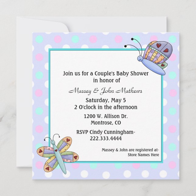 Invitation Baby shower de Butterflies Couple (Devant)