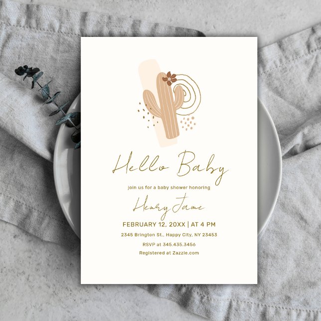 Invitation Baby shower de Cactus du désert de Boho neutre par (Gender Neutral Boho Desert Cactus Baby Shower Invitation)