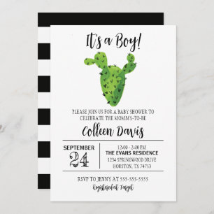 Invitation Baby shower de cactus noir et blanc