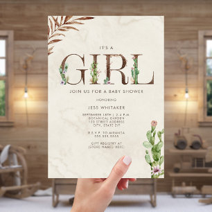 Invitation Baby shower de cactus occidental inspiré du cuir d