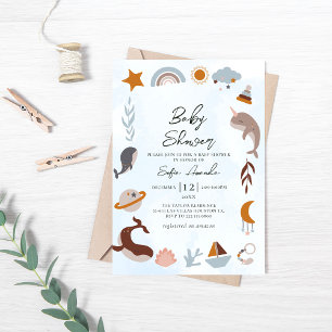 Invitation Baby shower de cadre Blue Sea Boho