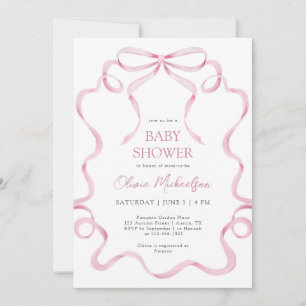 Invitation Baby shower de cadre de broche à ruban rose Coquet