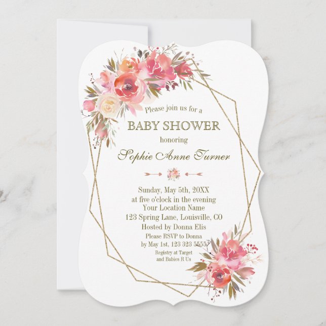 Invitation Baby shower de cadre de Parties scintillant or flu (Devant)