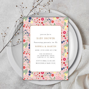 Invitation Baby shower de cadre Fleur sauvage rose