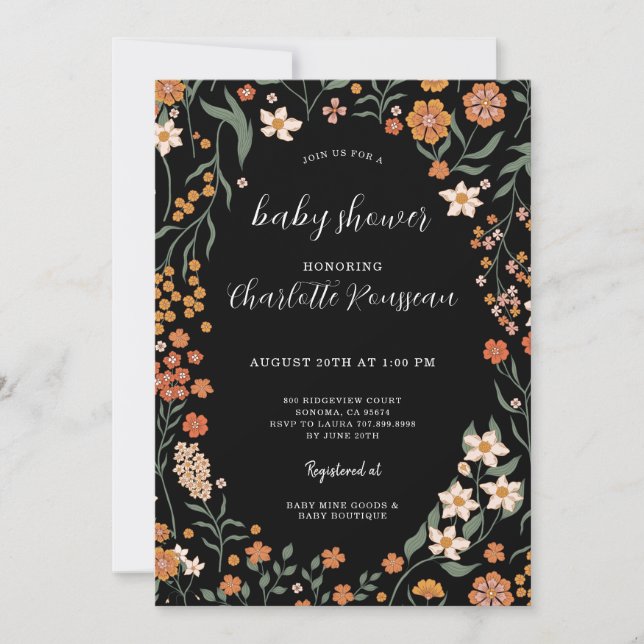 Invitation Baby shower de cadre floral aquarelle (Devant)