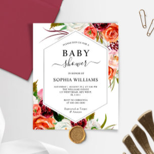 Invitation Baby shower de cadre Rose Orange Budget