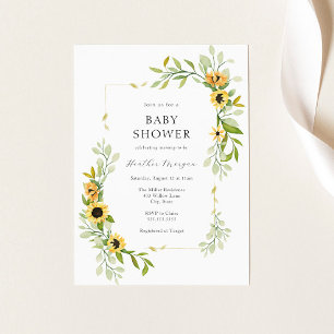 Invitation Baby shower de cadre tournesol et verdure