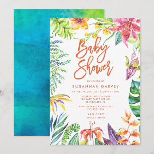 Invitation Baby shower de calligraphie à aquarelle tropicale