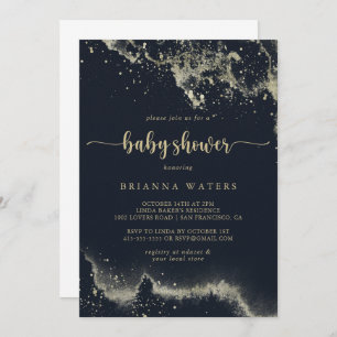 Invitation Baby shower de calligraphie à éclaboussures or Aqu