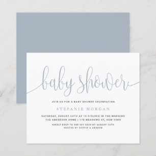 Invitation Baby shower de calligraphie bleu poussi