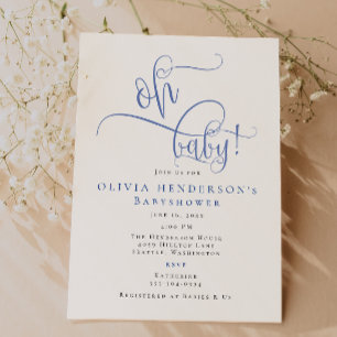 Invitation Baby shower de calligraphie bleue minimaliste mode